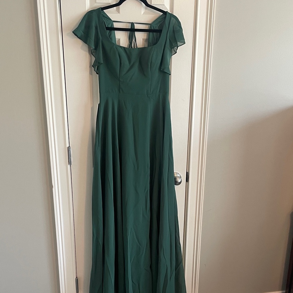 Azazie Deep Green Flutter Sleeve Maxi Dress